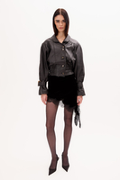 BLACK LEATHER JACKET WITH KIMONO SLEEVES