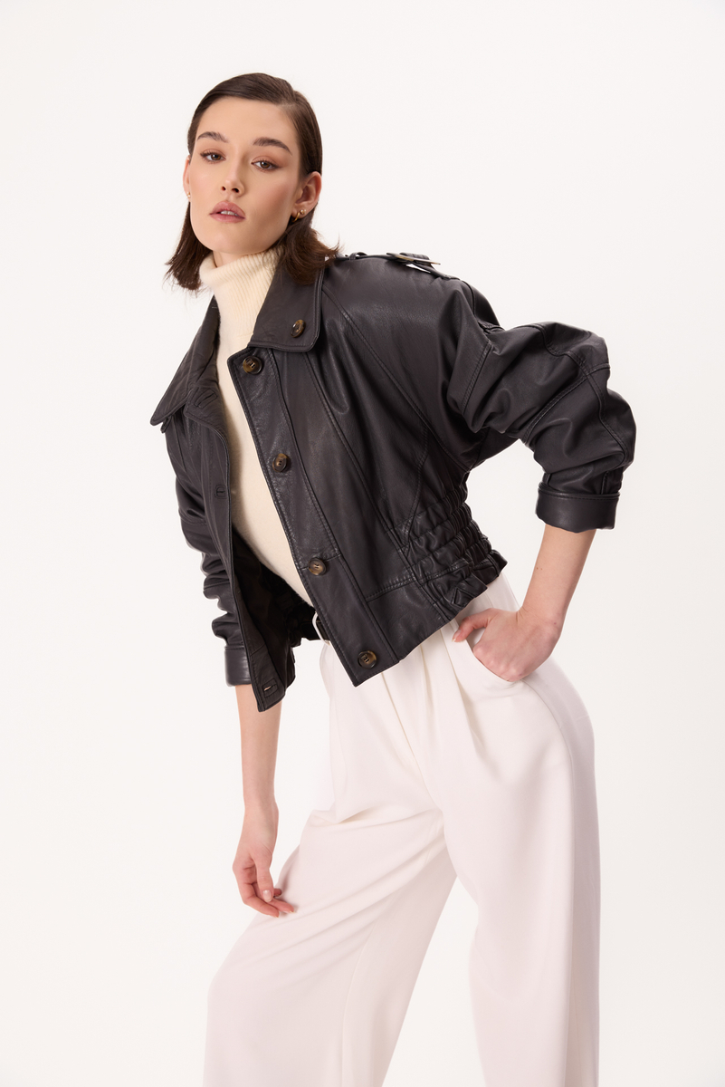 DARK GRAY LEATHER JACKET