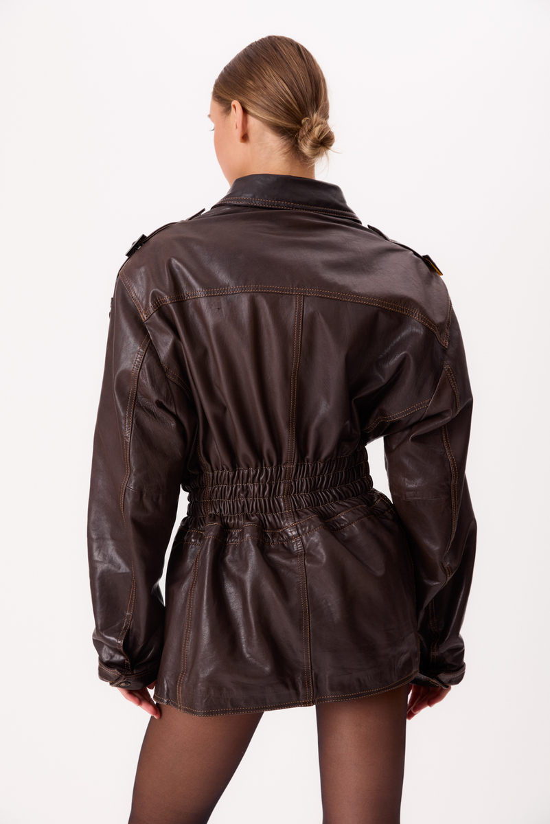 LONG FITTED DRESS-CUT LEATHER JACKET