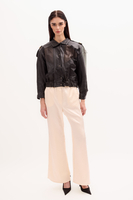 BLACK BOMBER LEATHER JACKET WITH EMBELLISHMENTS