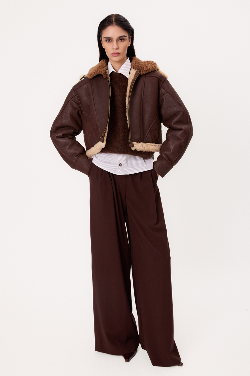SHORT CHOCOLATE NATURAL SHEEPSKIN