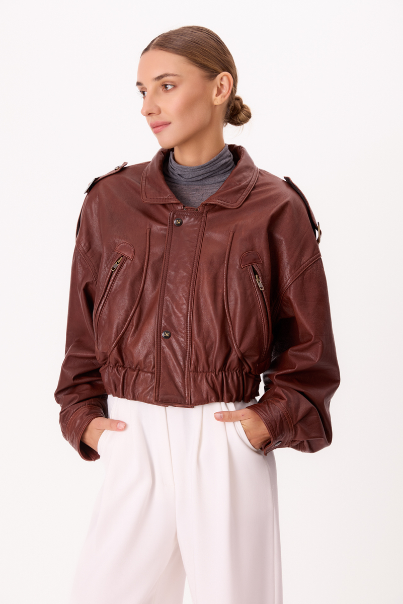 BROWN BOMBER LEATHER JACKET