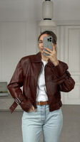 BROWN LEATHER JACKET WITH BUCKLES