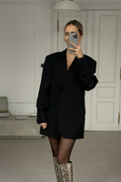LONG BLACK MINIMALIST PINSTRIPE BLAZER MODEL No8