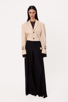 SHORT CREAM REGULAR LEATHER JACKET WITH ADJUSTABLE WAIST AND BUCKLES