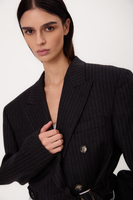 SHORT STRAIGHT NAVY BLUE TALL JACKET WITH LIGHT PINSTRIPE WITH BELT MODEL No3