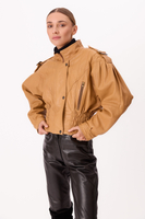 CARAMEL ADJUSTABLE OVERSIZE LEATHER JACKET