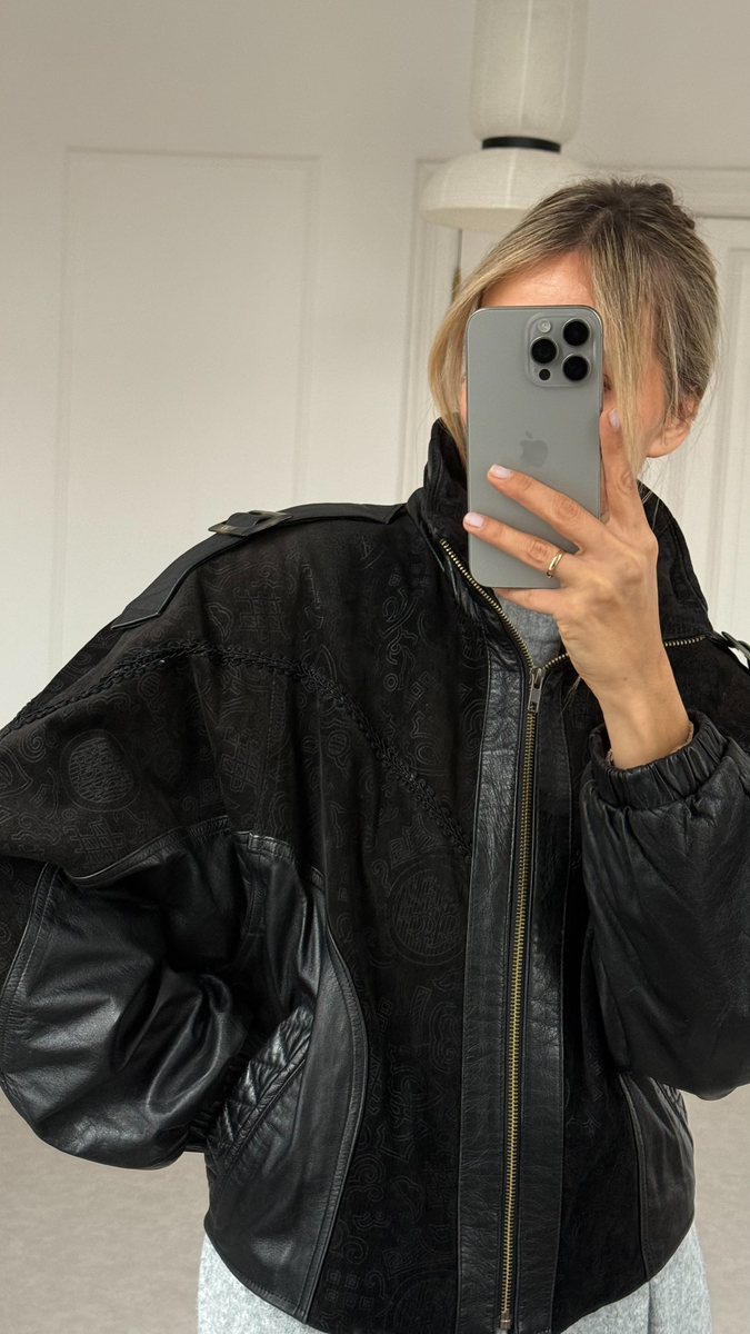 BLACK LEATHER JACKET WITH EMBELLISHMENTS