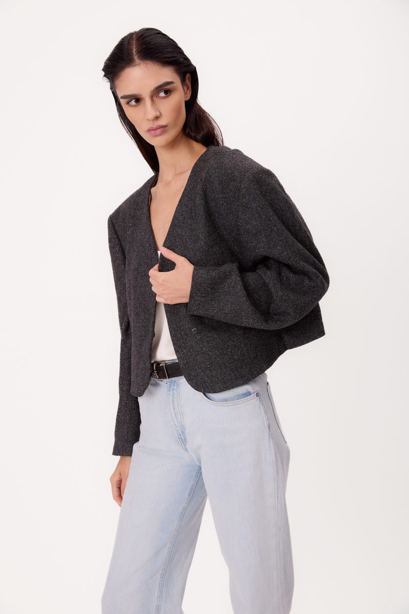 SHORT STRAIGHT GRAY REGULAR HERRINGBONE JACKET