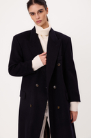 MIDI DARK NAVY BLUE ADJUSTABLE WAIST WOOL COAT