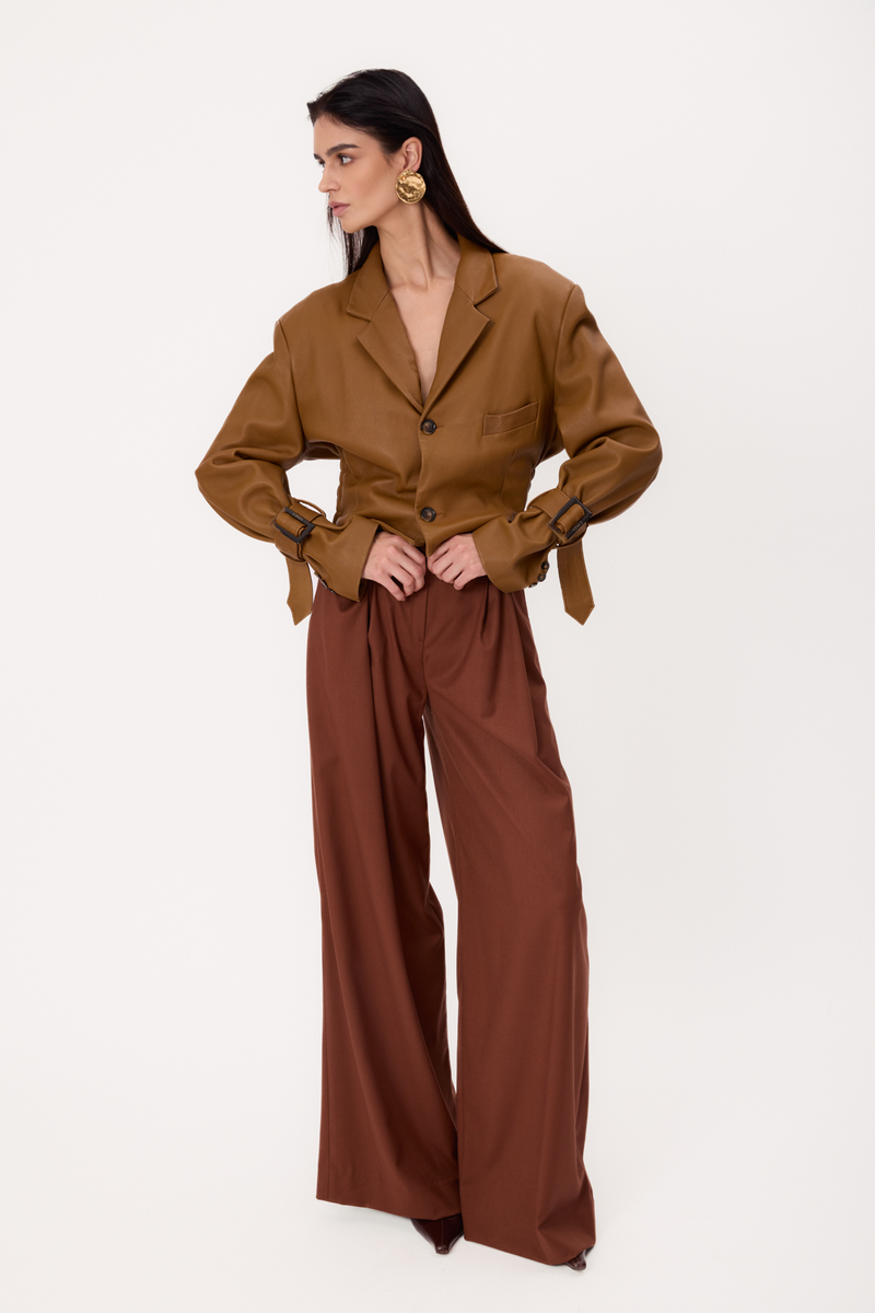 SHORT WAISTED CARAMEL REGULAR LEATHER JACKET