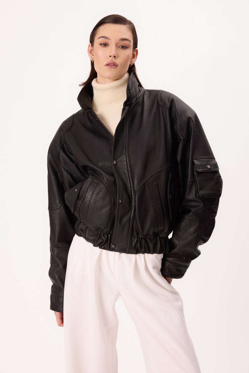 BLACK OVERSIZE LEATHER JACKET