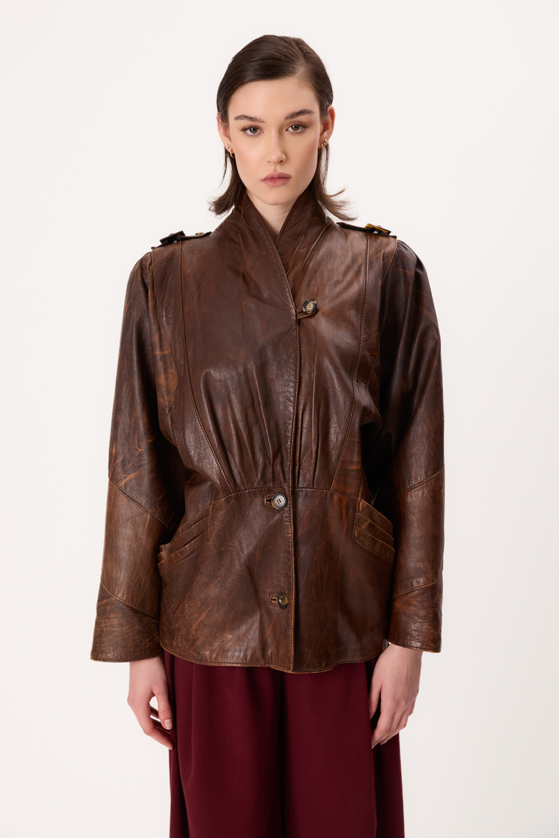 LONG BROWN DIPPED LEATHER JACKET