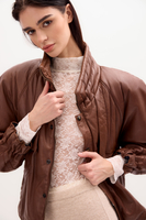 BROWN LEATHER JACKET WITH ADJUSTABLE WAIST