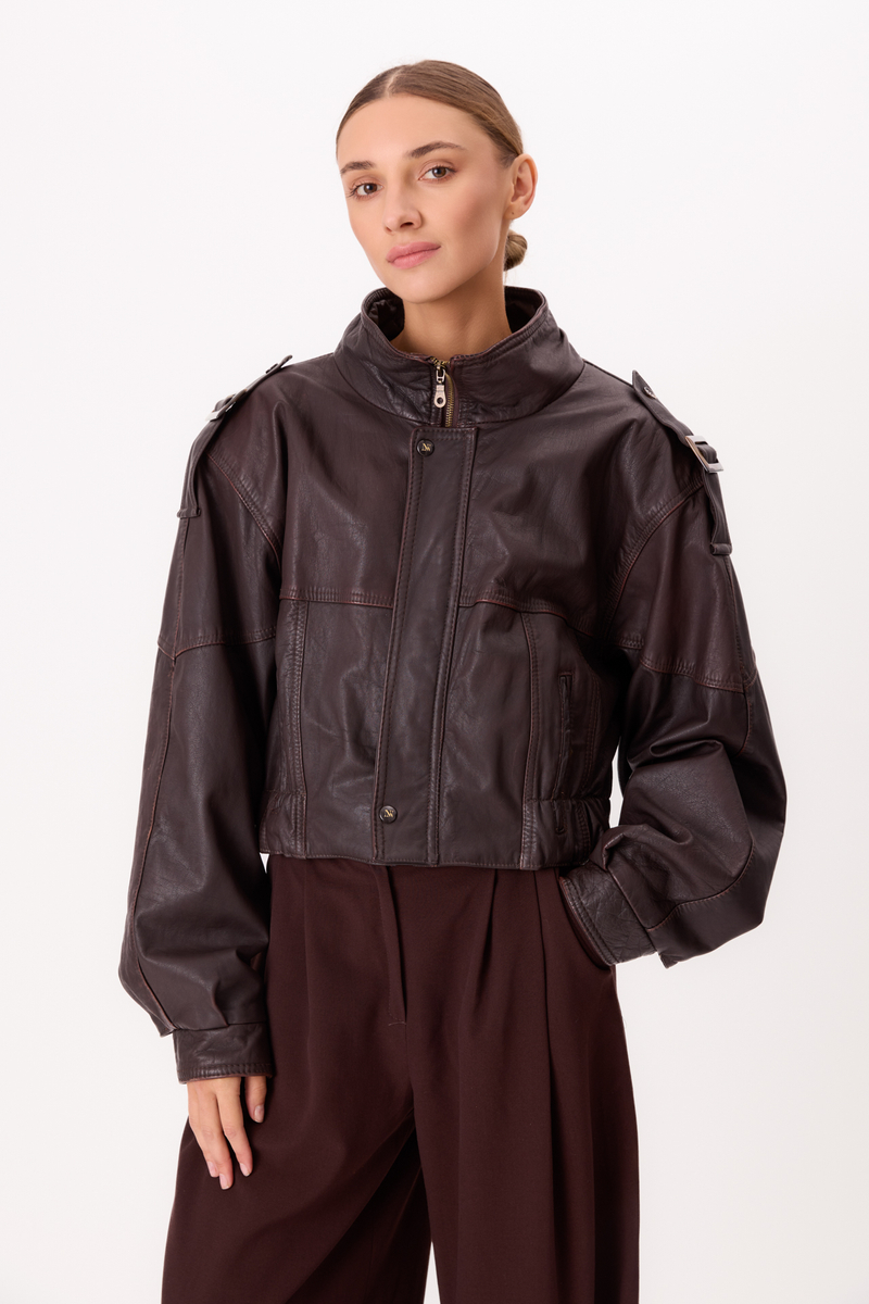 CHOCOLATE BOMBER LEATHER JACKET