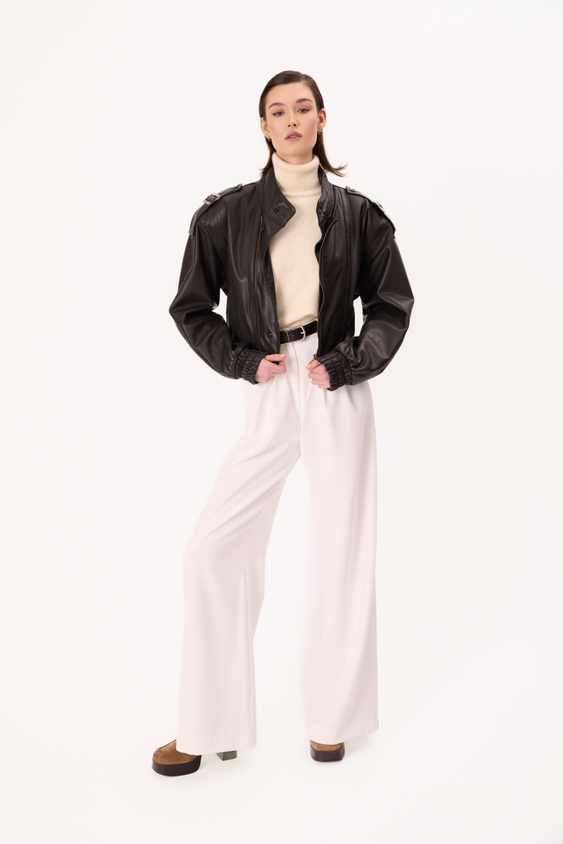 BLACK LEATHER BOMBER JACKET