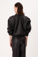TWO-TONE BLACK AND BROWN BOMBER LEATHER JACKET