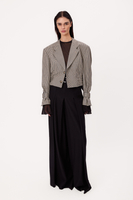 BEIGE ADJUSTABLE WAIST REGULAR JACKET MODEL No. 5 WITH NAVY HOUNDSTOOTH PATTERN