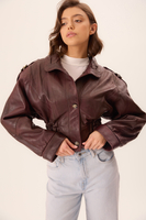 BURGUNDY FITTED LEATHER JACKET
