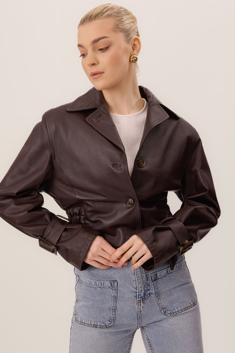 BROWN LEATHER JACKET WITH PADS