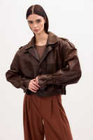 BROWN LEATHER JACKET WITH BUCKLES AND EPAULINS