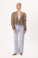 DARK BEIGE WOOL BOMBER JACKET WITH EPAULETTES
