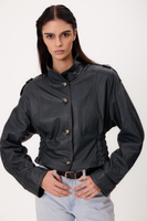 SHORT WAISTED REGULAR LEATHER JACKET WITH PIGEON GREY EPAGUES
