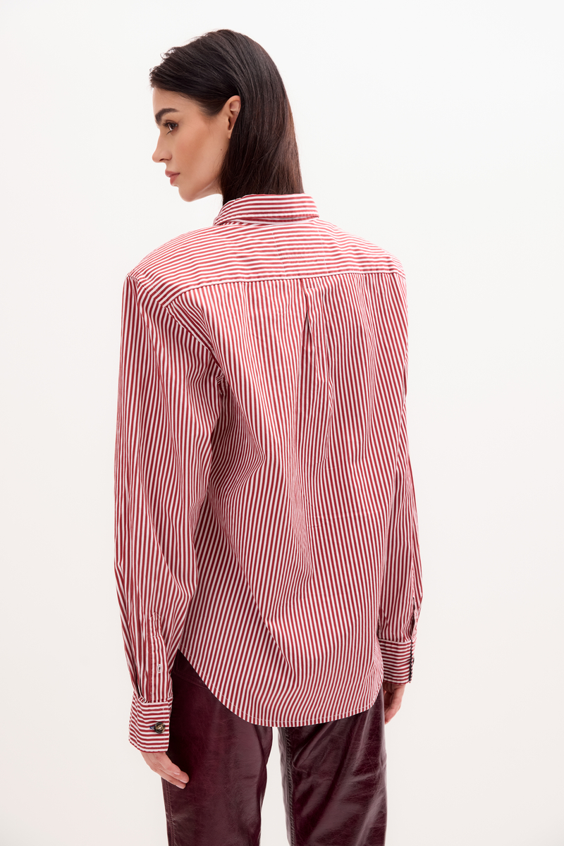 RED STRIPED SHIRT WITH STRONG SHOULDER AND DETACHABLE PADS