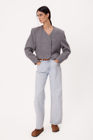 SHORT STRAIGHT GRAY PETITE JACKET WITH NAVY BLUE CHECK MODEL No9