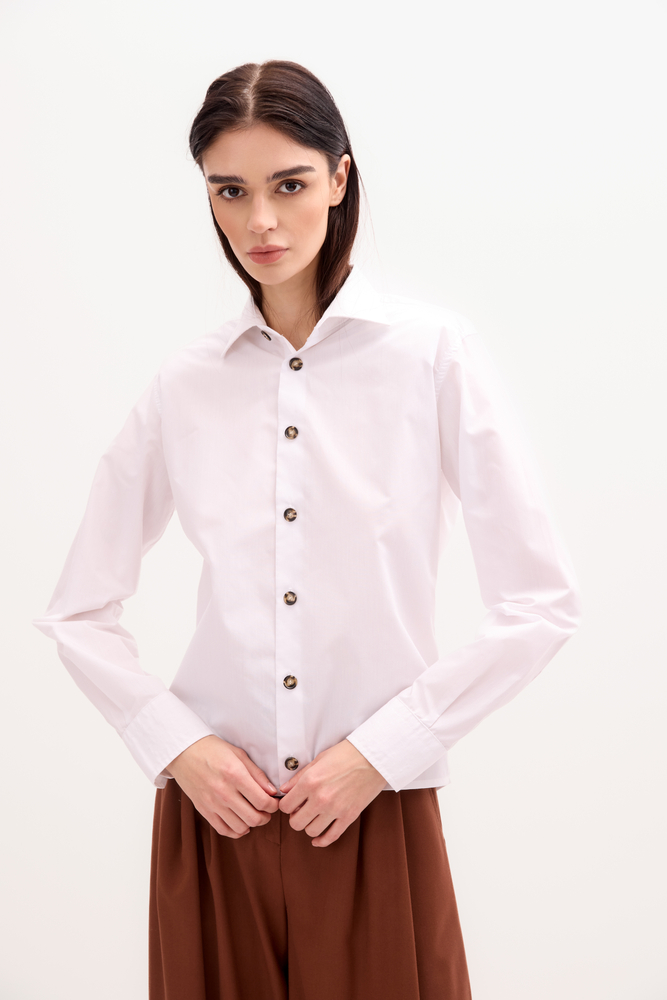 CLASSIC WHITE SHIRT WITH STRONG SHOULDER AND DETACHABLE PADS