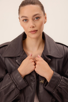 DARK GRAPHITE LEATHER JACKET WITH BUCKLES AND BUTTONS