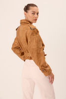 CARAMEL LEATHER JACKET WITH WAIST BELT AND DECORATIVE BUCKLES