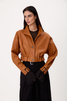 SHORT RED PETITE LEATHER JACKET IN BOMBER CUT