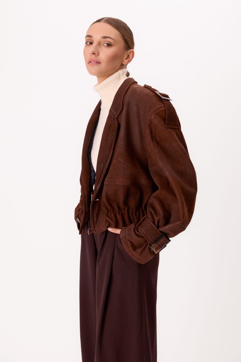 BROWN SUEDE LEATHER JACKET WITH BUCKLES