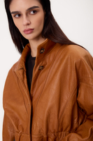 KRÓTKA RUDA KURTKA SKÓRZANA PETITE W KROJU BOMBER
