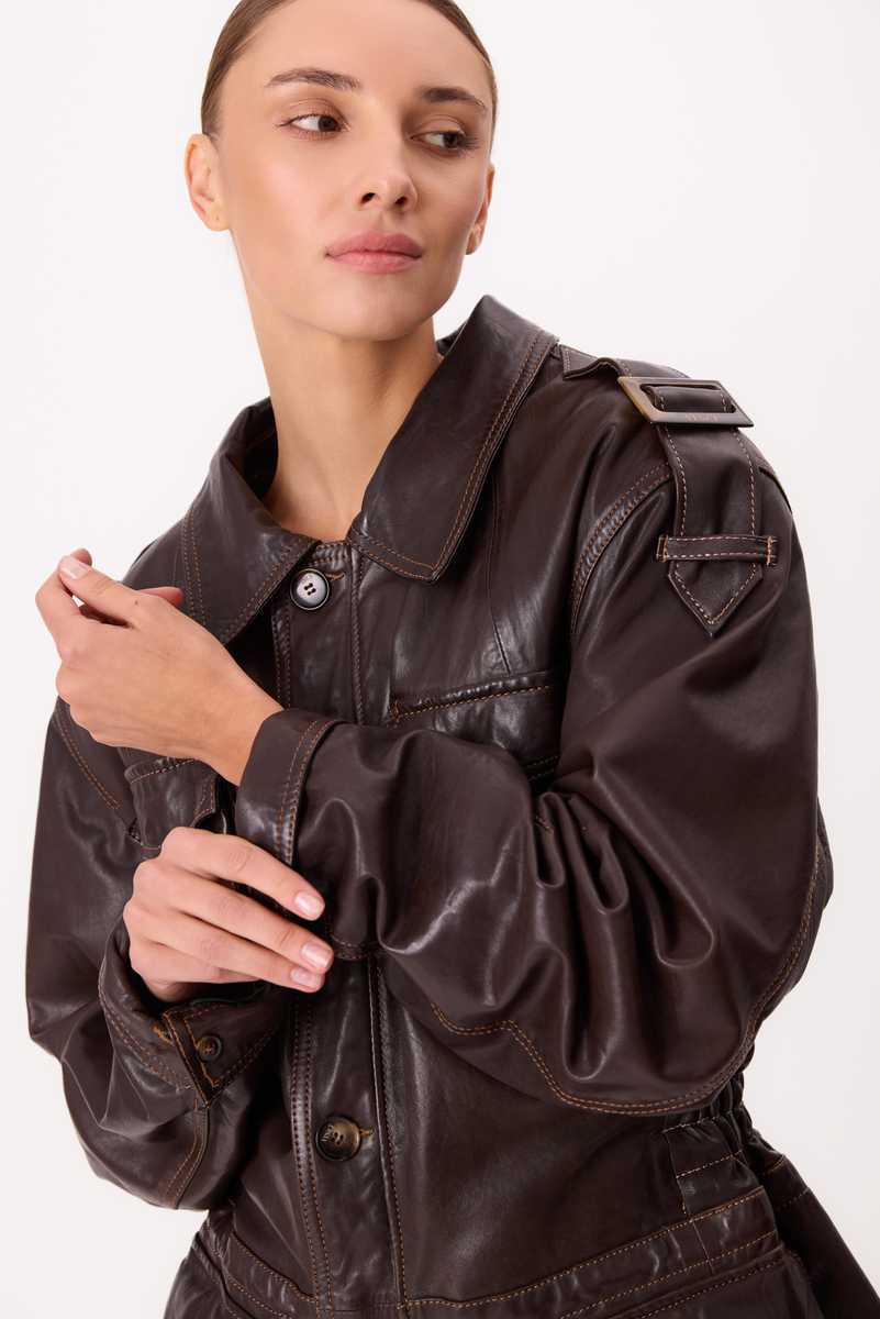 LONG FITTED DRESS-CUT LEATHER JACKET