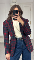 NAVY BLUE LONG SLEEVE BLAZER WITH RED GREEN AND BLUE CHECK