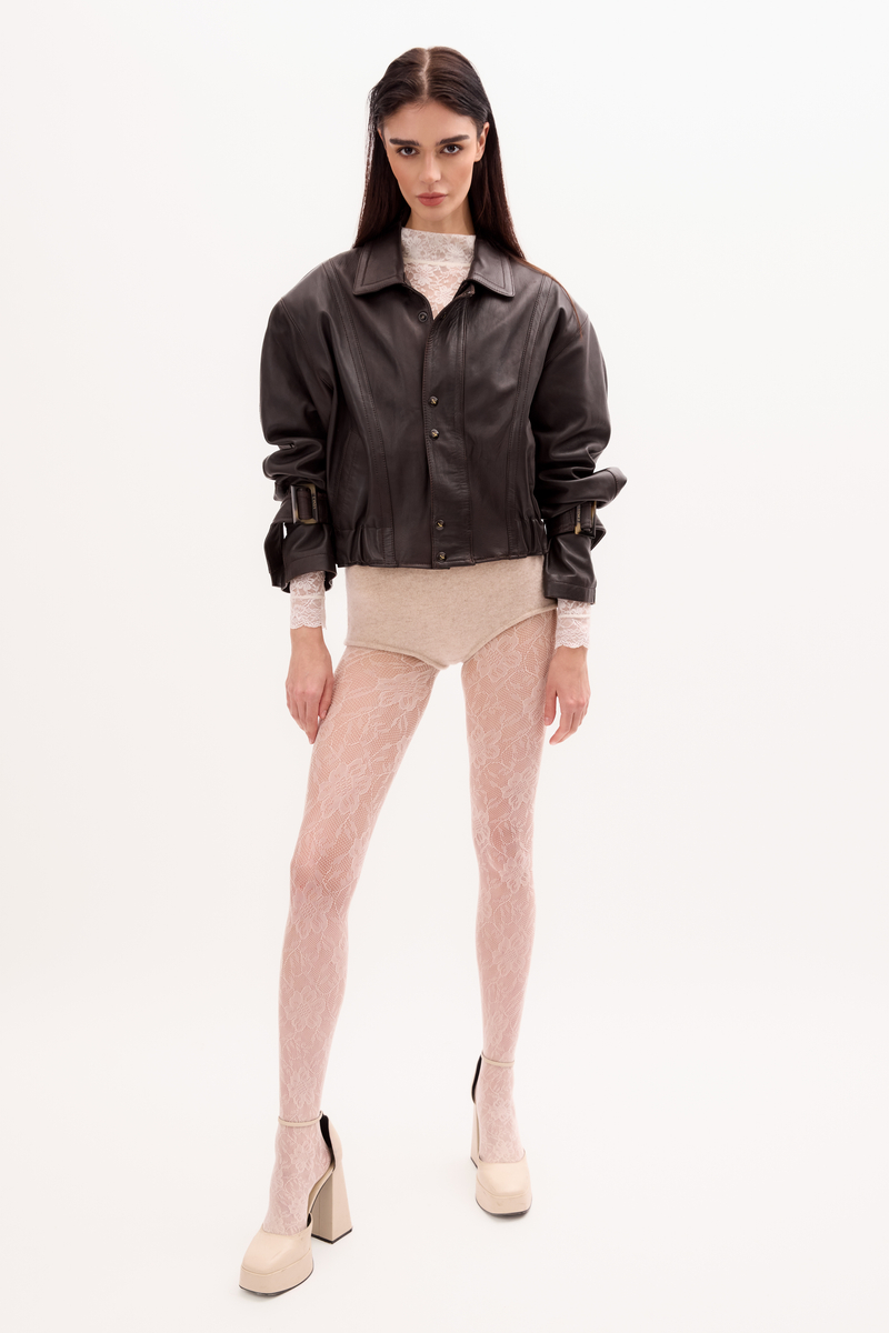 BROWN LEATHER JACKET WITH BUCKLES