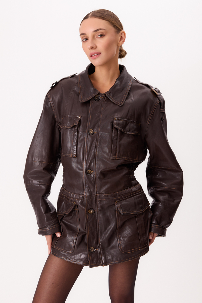 LONG FITTED DRESS-CUT LEATHER JACKET