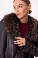 DARK PURPLE LEATHER JACKET WITH DETACHABLE FUR