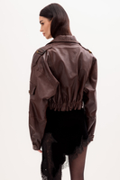 CHOCOLATE LEATHER JACKET WITH SHOULDER STRAPS