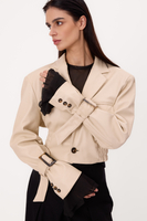 SHORT CREAM REGULAR LEATHER JACKET WITH ADJUSTABLE WAIST AND BUCKLES
