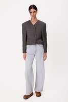 SHORT STRAIGHT GRAY PETITE BLAZER WITH BLUE CHECK MODEL No9
