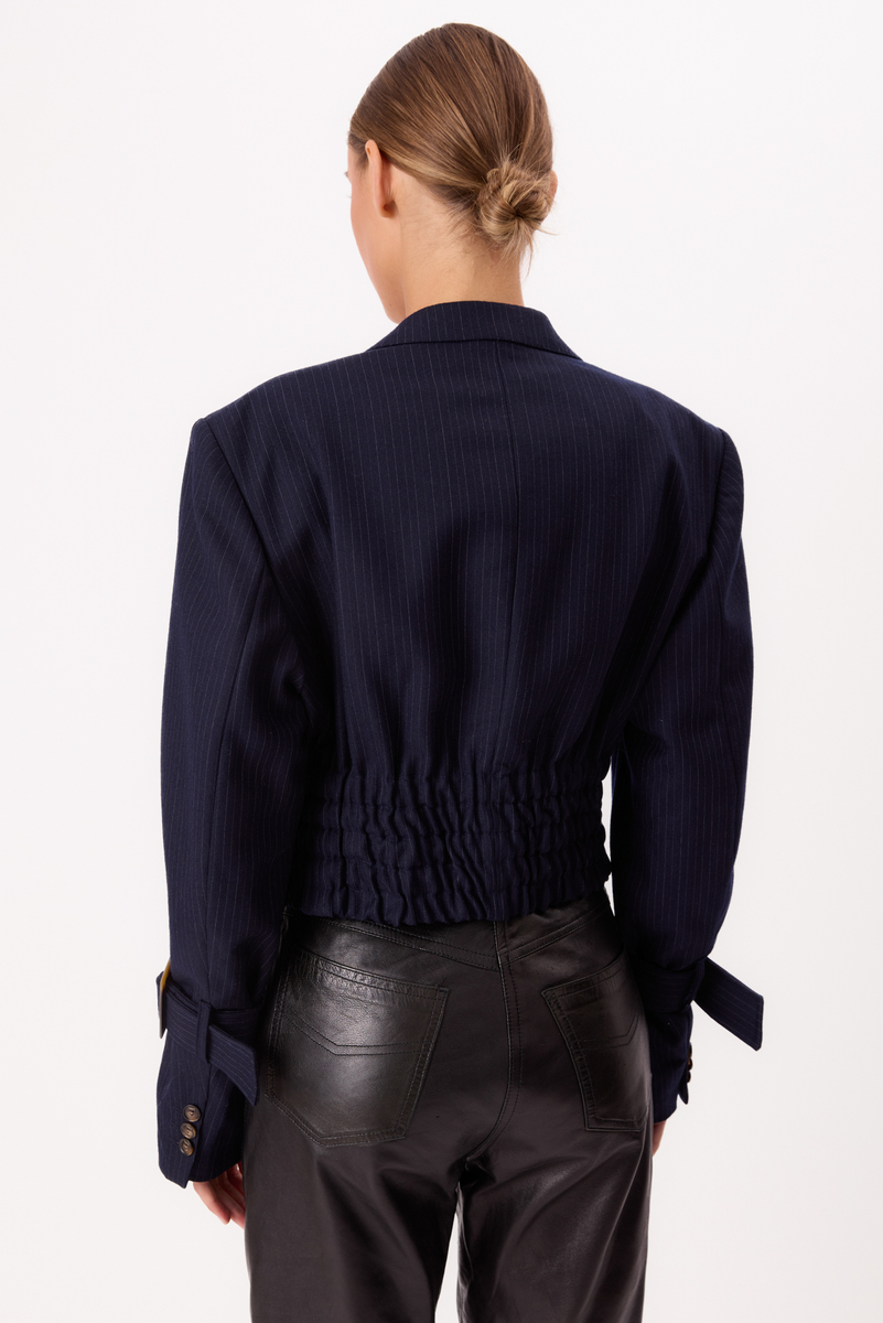 SHORT NAVY BLUE JACKET No5 WITH A DELICATE STRIP