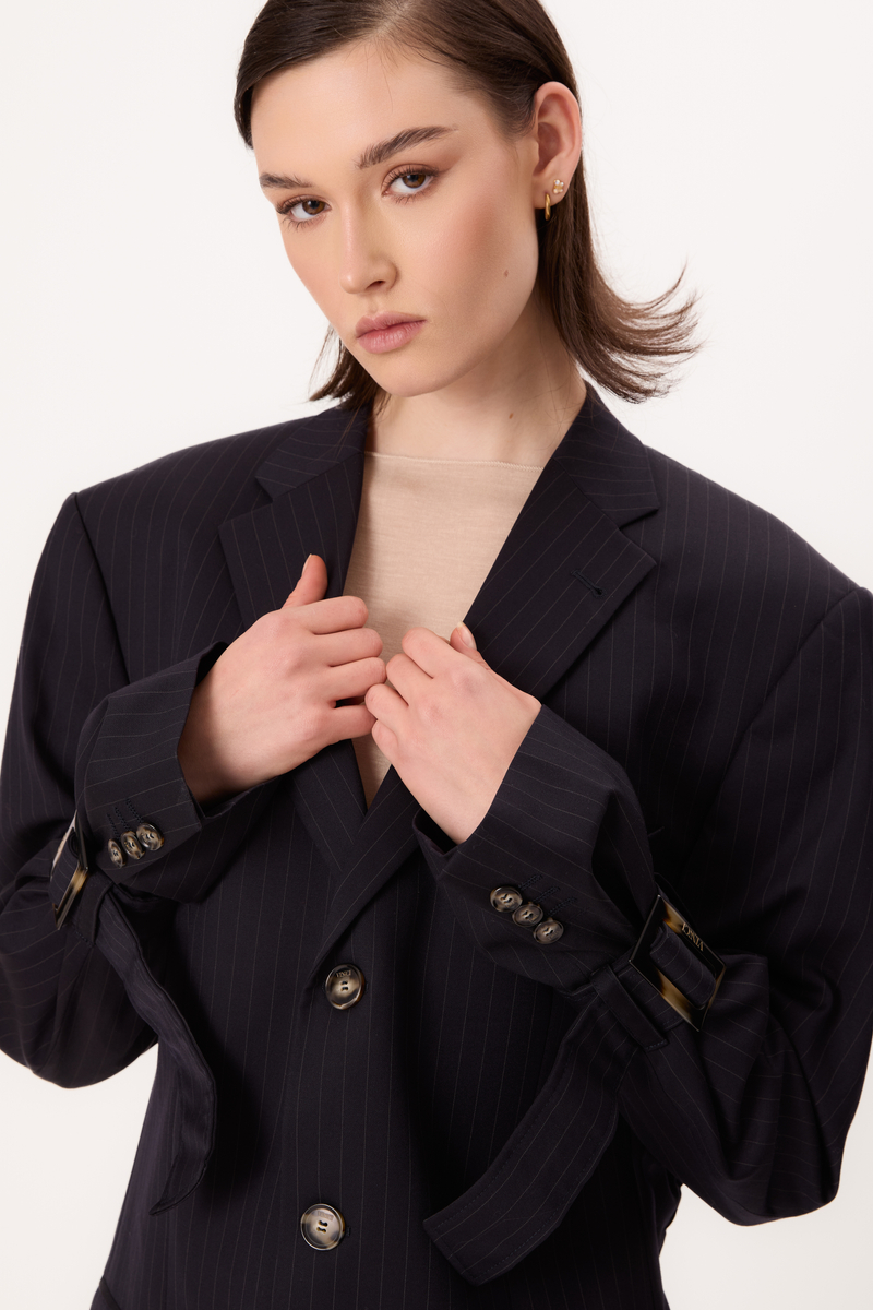 NAVY BLUE SLIM FIT BLAZER WITH BUCKLES MODEL No6