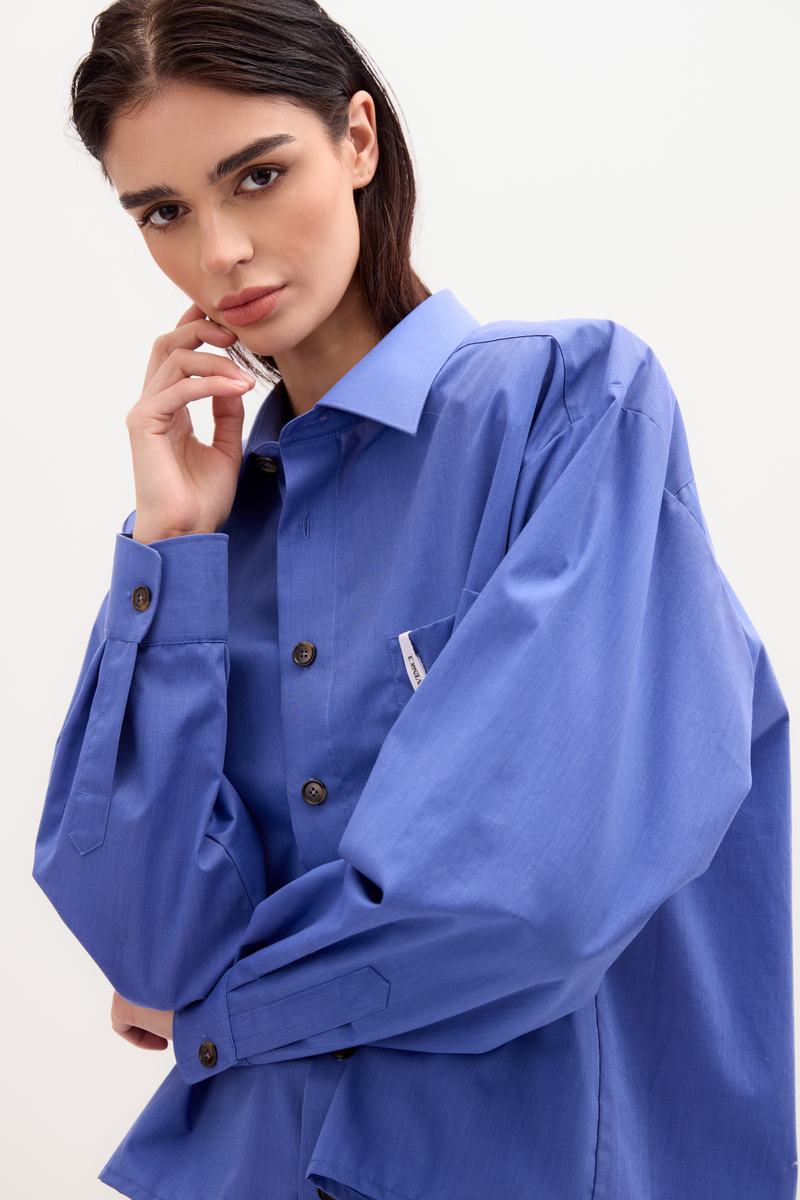 CORNFLOWER BLUE COTTON SHIRT WITH STRONG ARMS AND DETACHABLE CUSHIONS