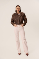 BROWN FITTED LEATHER JACKET WITH EMBOSSED DECORATIONS