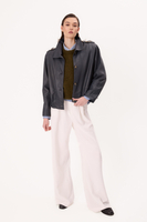 NAVY LEATHER JACKET WITH EPADS