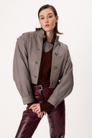 GRAY LEATHER JACKET WITH A DECORATIVE PATTERN