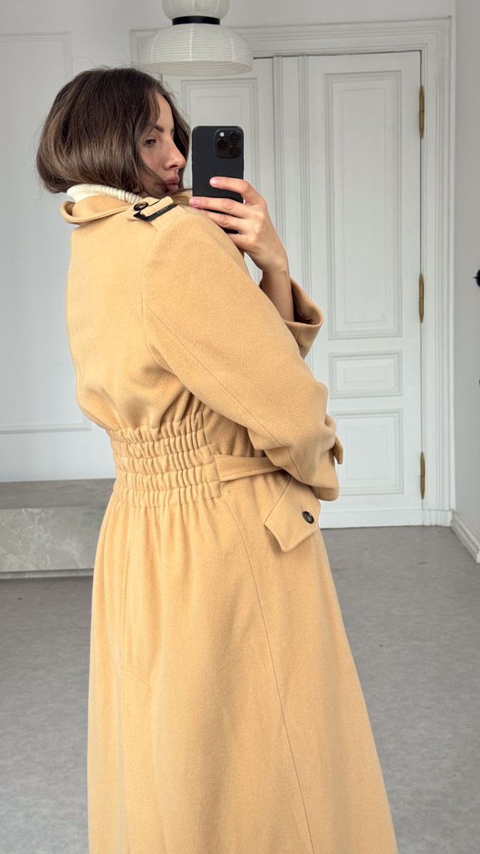 MAXI BEIGE ADJUSTABLE WAIST WOOL COAT
